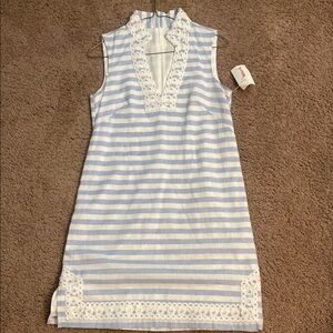 Eliza J Blue and White Striped Midi Dress